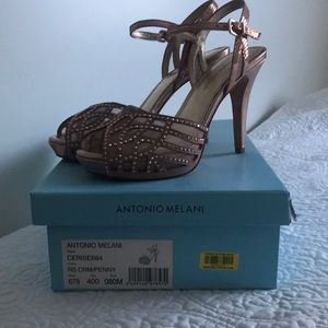 Antonio Melani strappy heels with jeweled mesh toe